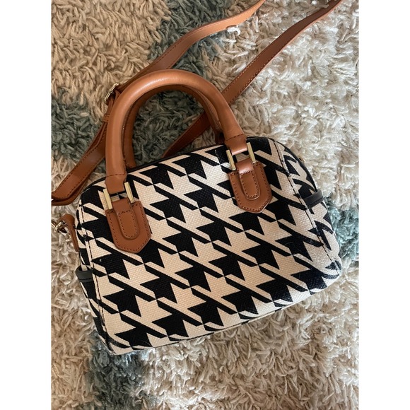 Spartina 449 Satchel Crossbody Bag Black Houndstooth Purse‎ - Picture 2 of 6